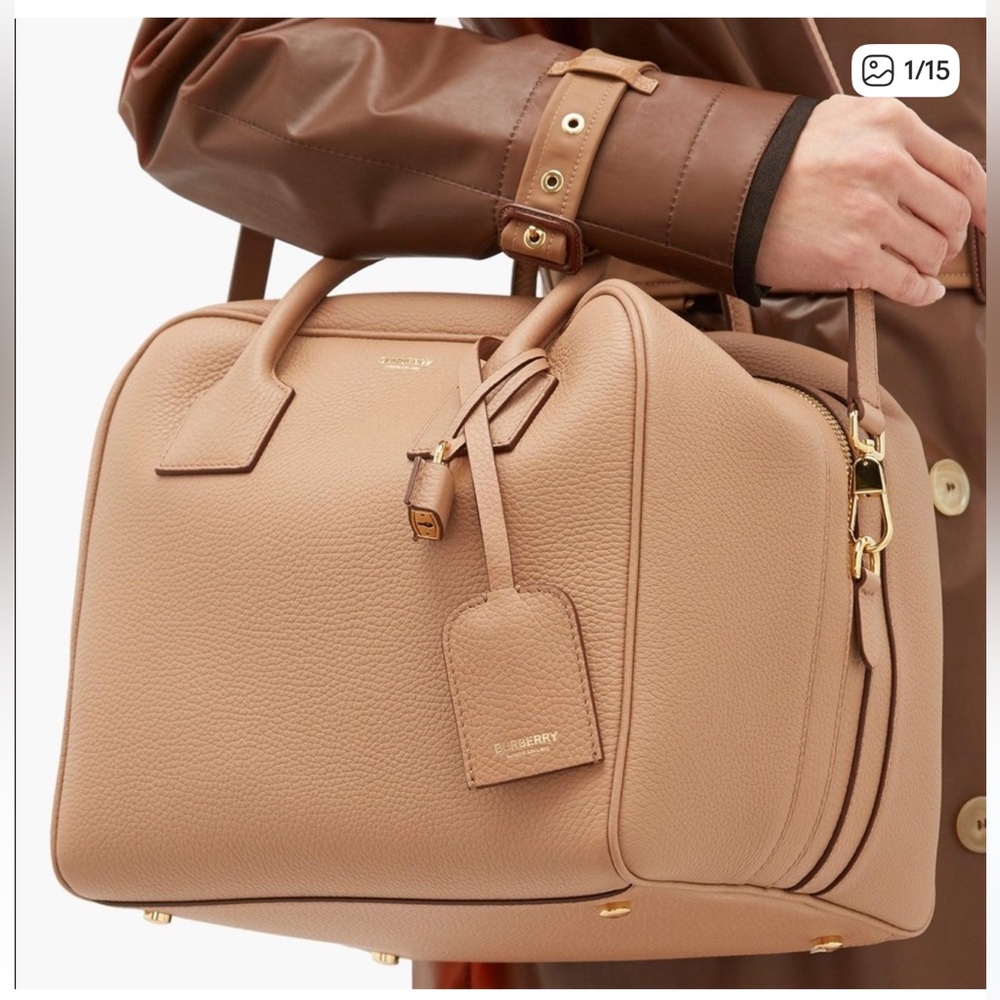 Burberry Pebbled Leather Cube Bag in Light Tan